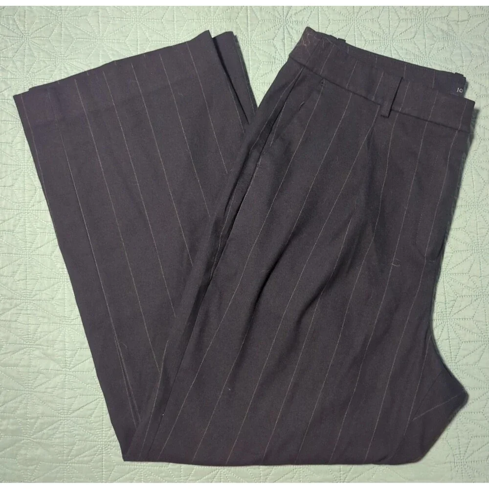 J.Crew Women's 16 Relaxed Fit Pleated Wide Leg Trousers Navy Pinstripe Office
